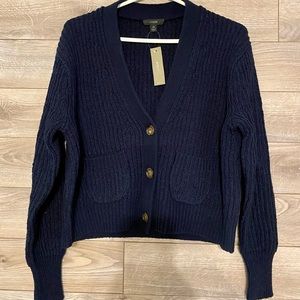 J Crew Cropped Patch Pocket Cardigan Navy
